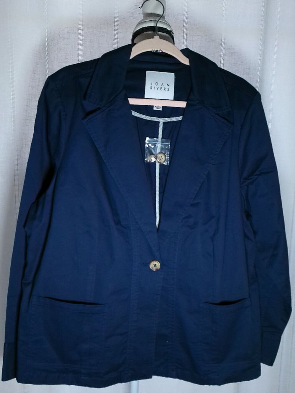 JOAN RIVERS Blazer Collared Button-Up Cotton /Stretch Navy Blue NWT XLP
